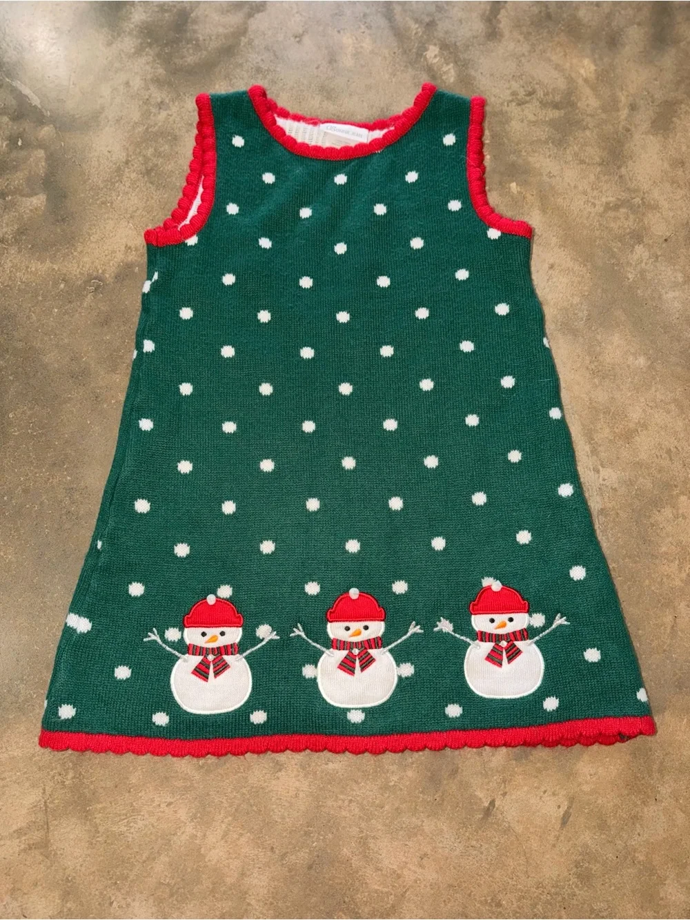 Bonnie Jean 6 Christmas Snowman Sleeveless Sweater Dress 6X Holiday Scallop